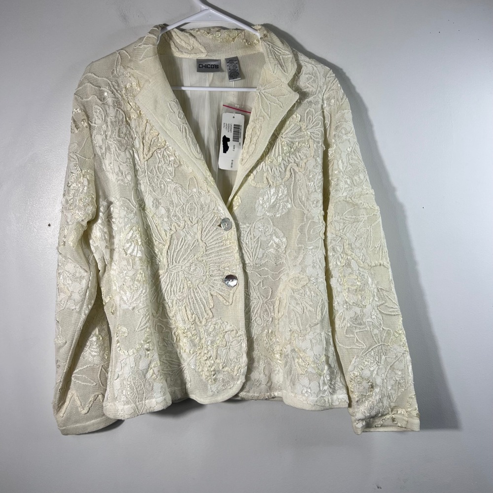 Chicos Lacenet Addison Blazer Ecru L NWT Lacey Long Sleeve LIned